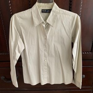 Style & Co 4P Button Down Shirt Beige Tan EUC Shiny Buttons Classic